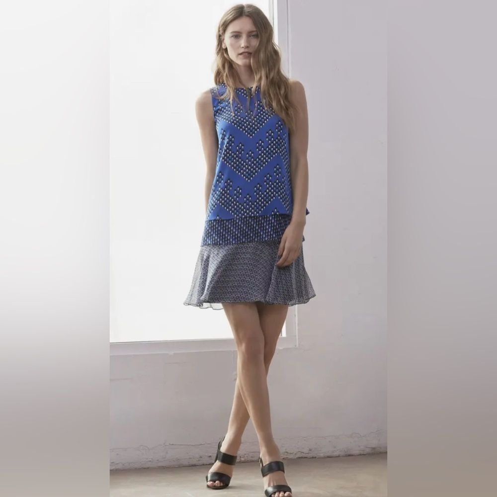 Diane von Furstenberg Liza Silk Tiered Geometric Drop Waist Dress S